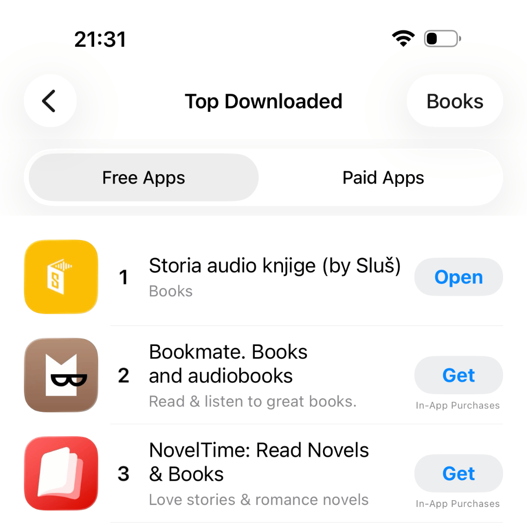 Storia audio knjige appstore ajfon ios